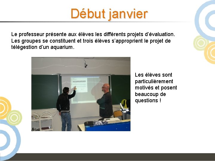 Début janvier Le professeur présente aux élèves les différents projets d’évaluation. Les groupes se