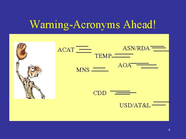 Warning-Acronyms Ahead! ASN/RDA ACAT TEMP AOA MNS CDD USD/AT&L 4 
