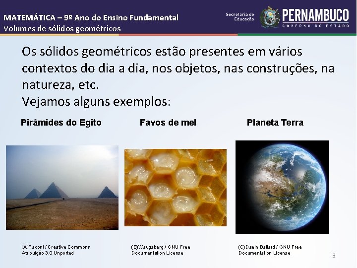 MATEMÁTICA – 9º Ano do Ensino Fundamental Volumes de sólidos geométricos Os sólidos geométricos