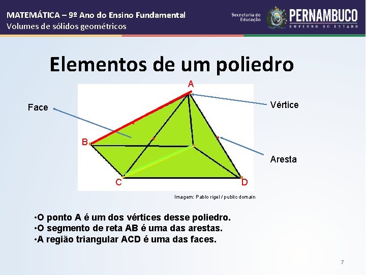 MATEMÁTICA – 9º Ano do Ensino Fundamental Volumes de sólidos geométricos Elementos de um