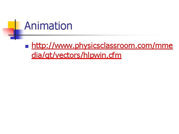 Animation n http: //www. physicsclassroom. com/mme dia/qt/vectors/hlpwin. cfm 