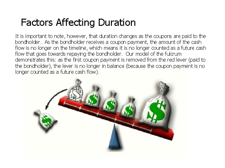 Factors Affecting Duration It is important to note, however, that duration changes as the