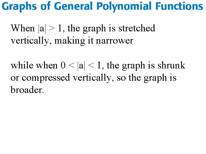 When |a| > 1, the graph is stretched vertically, making it narrower while when