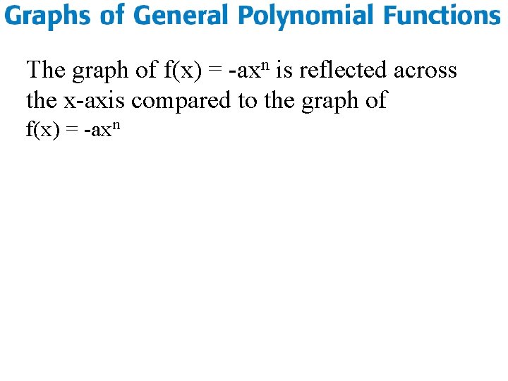 The graph of f(x) = -axn is reflected across the x-axis compared to the
