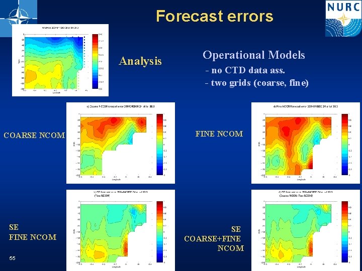 Forecast errors Analysis COARSE NCOM SE FINE NCOM 55 Operational Models - no CTD
