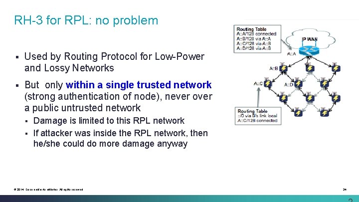 RH-3 for RPL: no problem § Used by Routing Protocol for Low-Power and Lossy