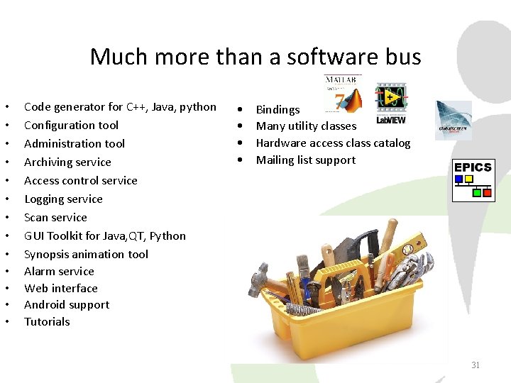 Much more than a software bus • • • • Code generator for C++,