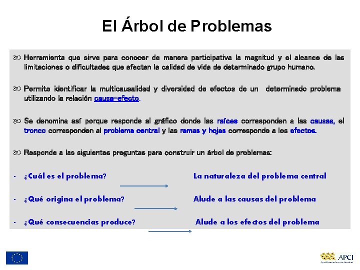 El Árbol de Problemas Herramienta que sirve para conocer de manera participativa la magnitud