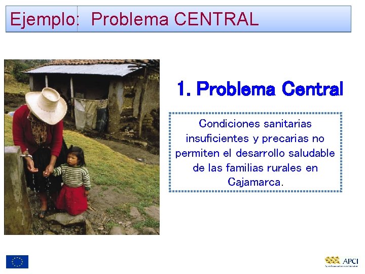 Ejemplo: Problema CENTRAL 1. Problema Central Condiciones sanitarias insuficientes y precarias no permiten el