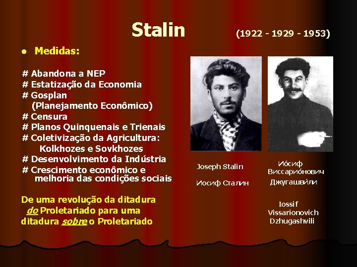  Stalin (1922 - 1929 - 1953) l Medidas: # Abandona a NEP #