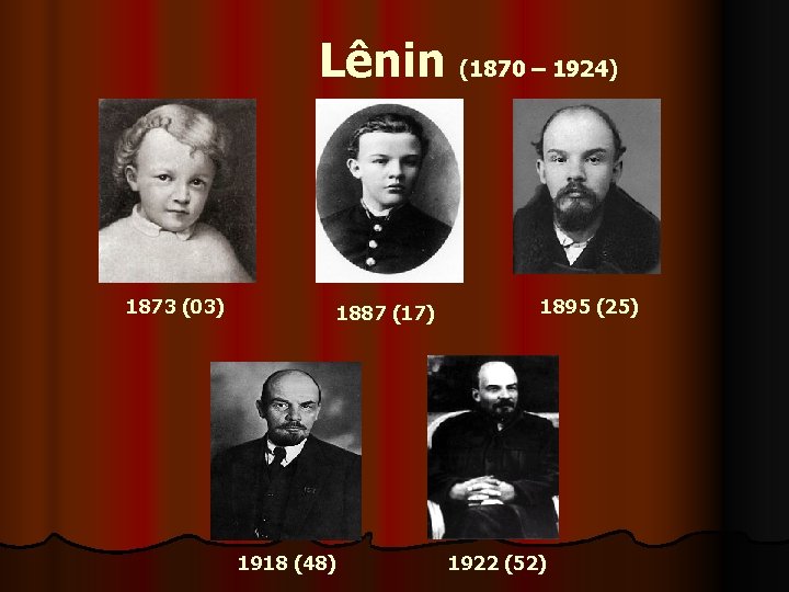  Lênin (1870 – 1924) 1873 (03) 1887 (17) 1918 (48) 1895 (25) 1922