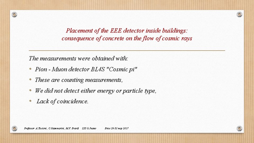 Placement of the EEE detector inside buildings: consequence of concrete on the flow of Placement of the EEE detector inside buildings: consequence of concrete on the flow of