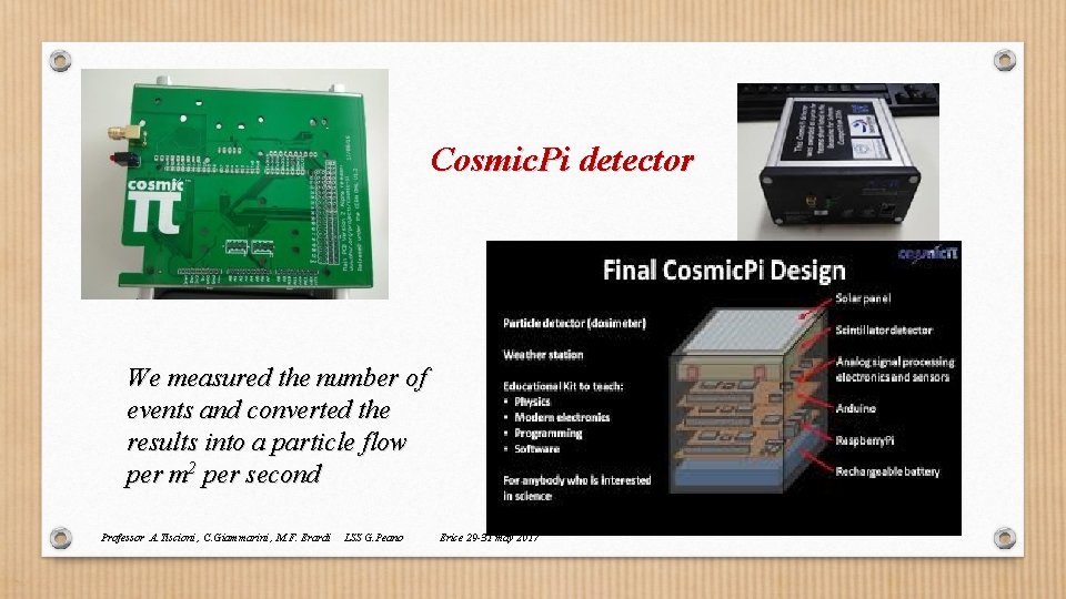 Cosmic. Pi detector We measured the number of events and converted the results Cosmic. Pi detector We measured the number of events and converted the results