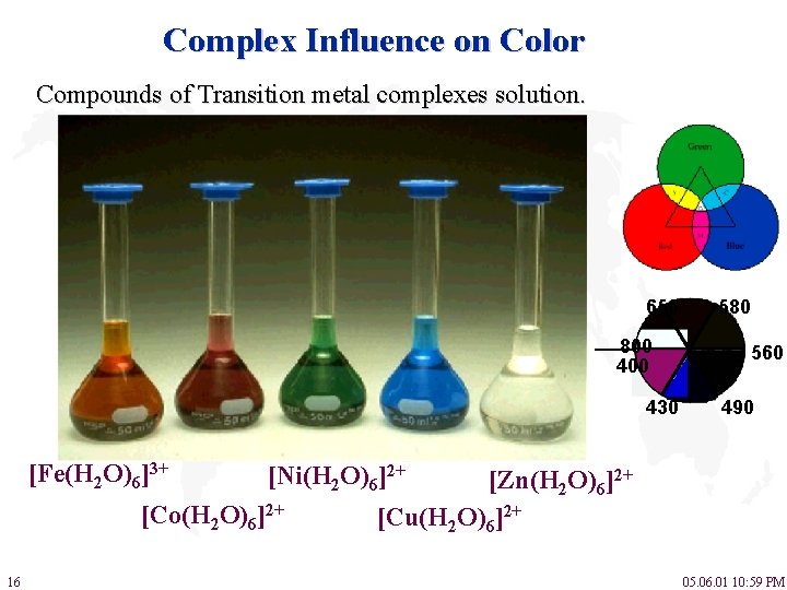 Complex Influence on Color Compounds of Transition metal complexes solution. 650 800 430 [Fe(H