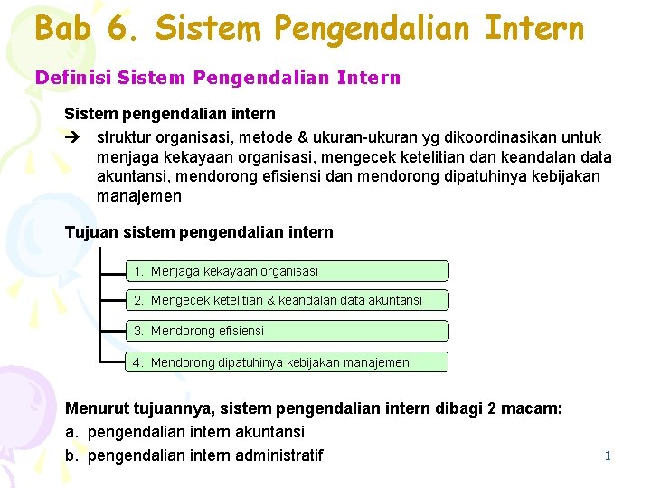 Bab 6. Sistem Pengendalian Intern Definisi Sistem Pengendalian Intern Sistem pengendalian intern struktur organisasi,