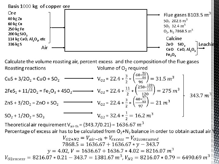  Basis 1000 kg of copper ore Ore 40 kg Zn 60 kg Cu