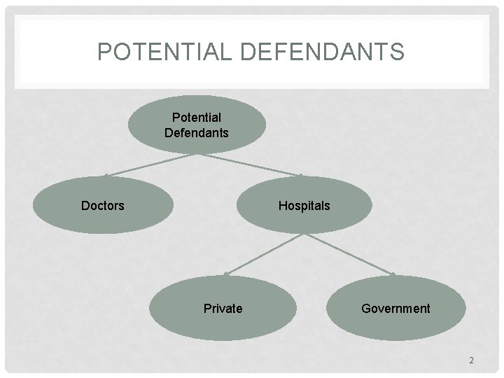 POTENTIAL DEFENDANTS Potential Defendants Doctors Hospitals Private Government 2 POTENTIAL DEFENDANTS Potential Defendants Doctors Hospitals Private Government 2
