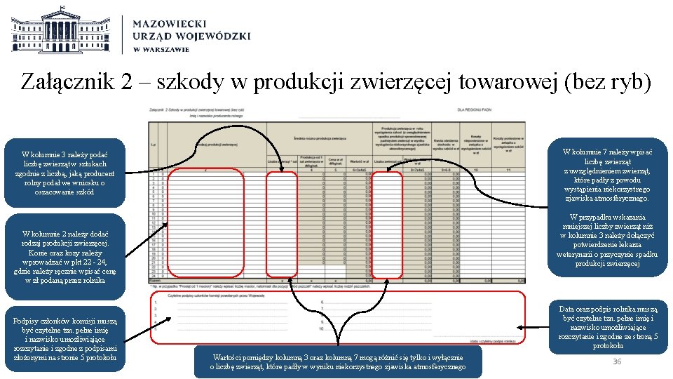 Załącznik 2 – szkody w produkcji zwierzęcej towarowej (bez ryb) W kolumnie 7 należy