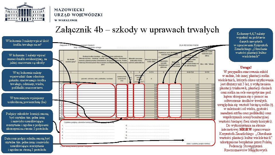 Załącznik 4 b – szkody w uprawach trwałych W kolumnie 3 należy wpisać ilość