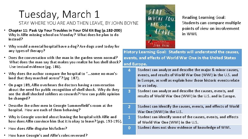 Tuesday, March 1 STAY WHERE YOU ARE AND THEN LEAVE, BY JOHN BOYNE •