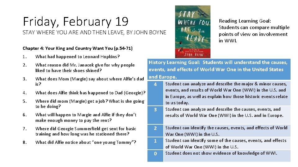 Friday, February 19 STAY WHERE YOU ARE AND THEN LEAVE, BY JOHN BOYNE Reading