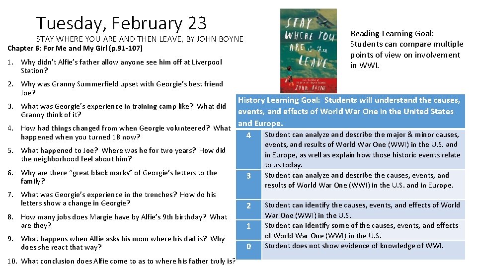 Tuesday, February 23 Reading Learning Goal: Students can compare multiple points of view on