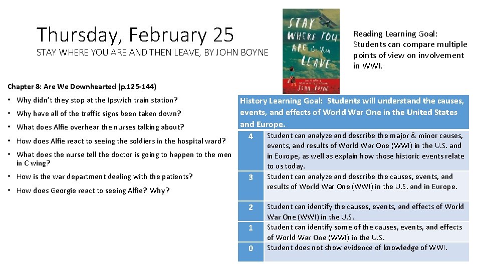Thursday, February 25 STAY WHERE YOU ARE AND THEN LEAVE, BY JOHN BOYNE Reading