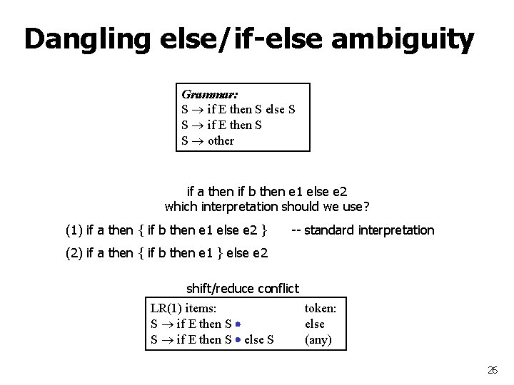 Dangling else/if-else ambiguity Grammar: S if E then S else S S if E