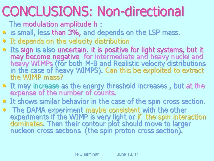 CONCLUSIONS: Non-directional • • • The modulation amplitude h : is small, less than