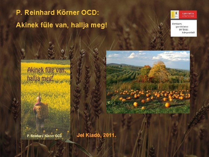 P. Reinhard Körner OCD: Akinek füle van, hallja meg! Jel Kiadó, 2011. 