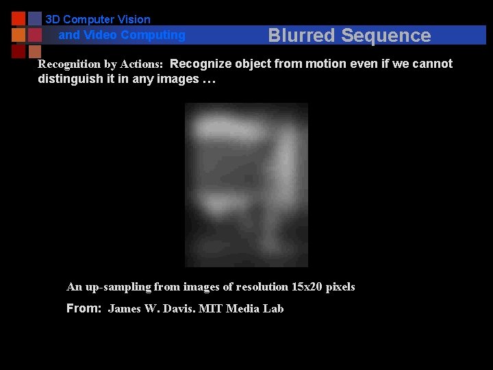 3 D Computer Vision and Video Computing Blurred Sequence Recognition by Actions: Recognize object