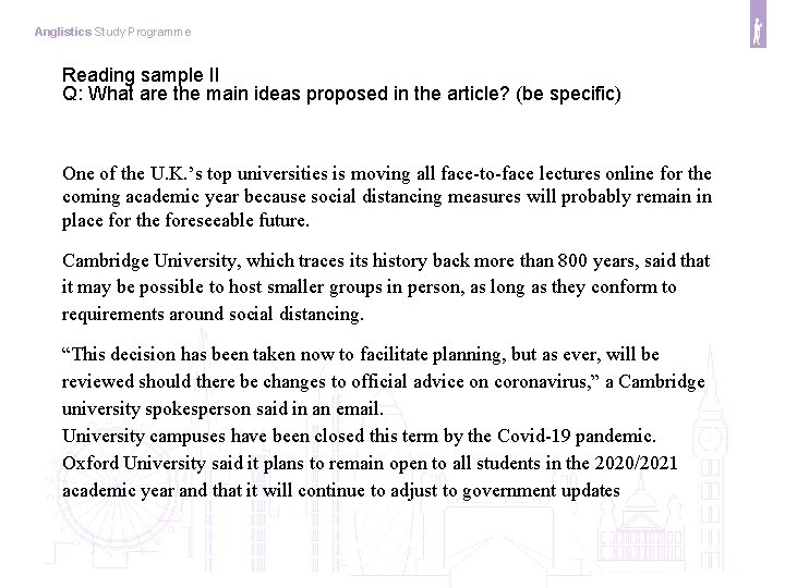 Anglistics Study Programme Reading sample II Q: What are the main ideas proposed in