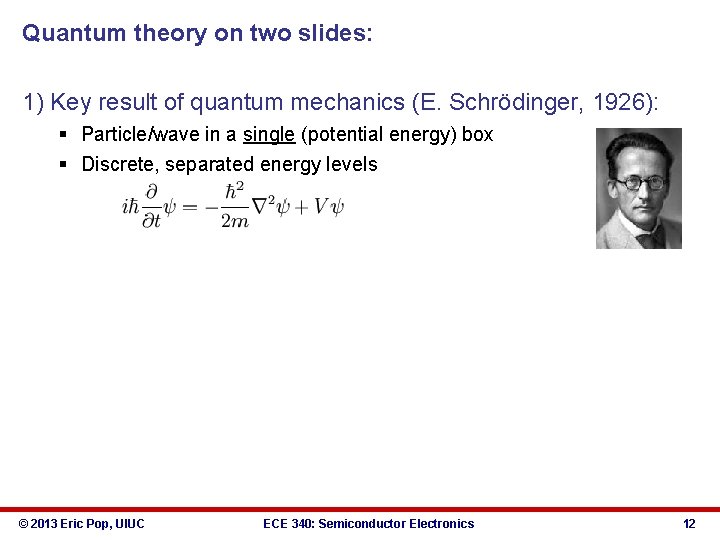 Quantum theory on two slides: 1) Key result of quantum mechanics (E. Schrödinger, 1926):