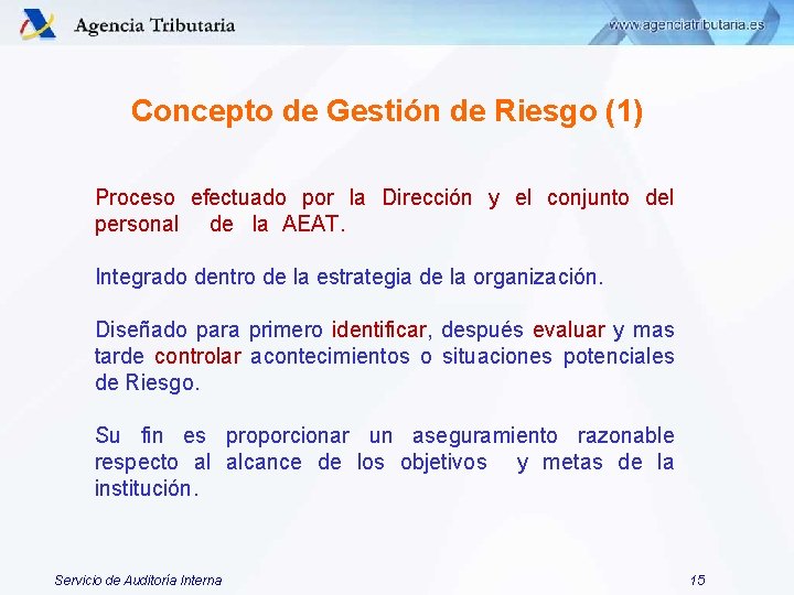 Concepto de Gestión de Riesgo (1) Proceso efectuado por la Dirección y el conjunto Concepto de Gestión de Riesgo (1) Proceso efectuado por la Dirección y el conjunto
