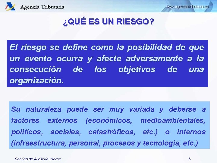 ¿QUÉ ES UN RIESGO? El riesgo se define como la posibilidad de que un ¿QUÉ ES UN RIESGO? El riesgo se define como la posibilidad de que un