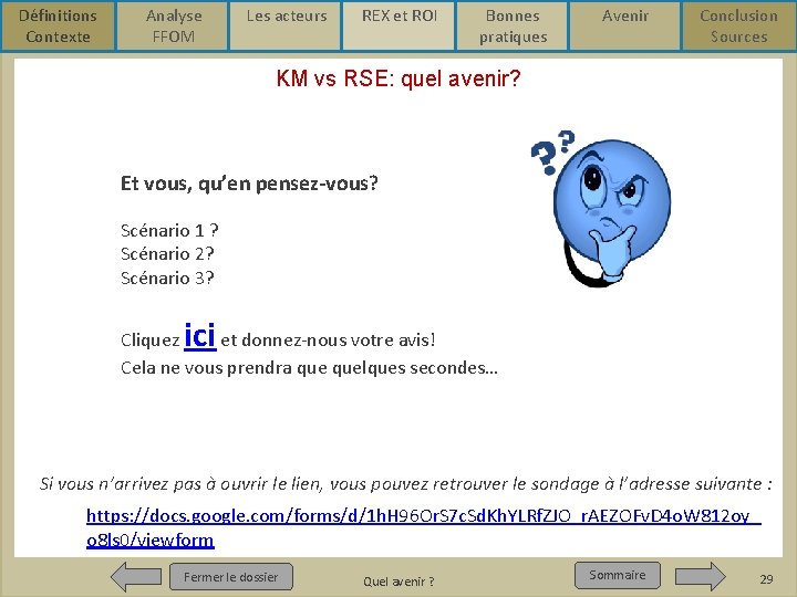 Définitions Contexte Analyse FFOM Les acteurs REX et ROI Bonnes pratiques Avenir Conclusion Sources