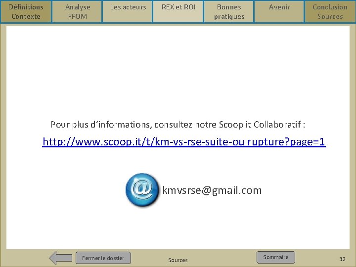 Définitions Contexte Analyse FFOM Les acteurs REX et ROI Bonnes pratiques Avenir Conclusion Sources