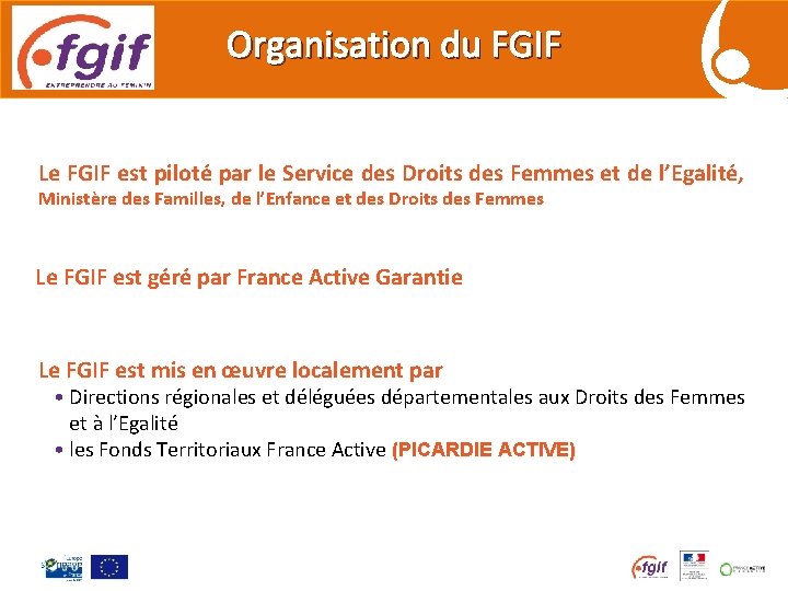 Organisation du FGIF Le FGIF est piloté par le Service des Droits des Femmes