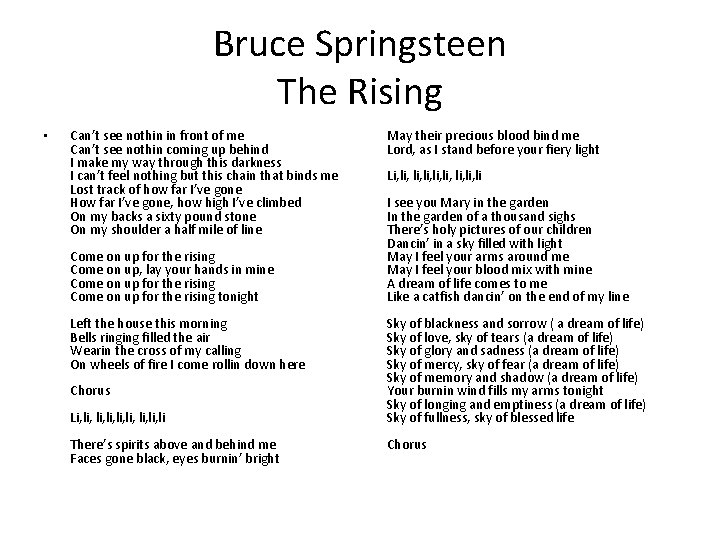 Bruce Springsteen The Rising • Can’t see nothin in front of me Can’t see