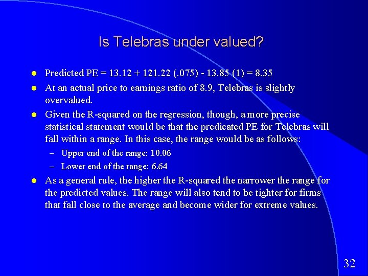 Is Telebras under valued? Predicted PE = 13. 12 + 121. 22 (. 075)