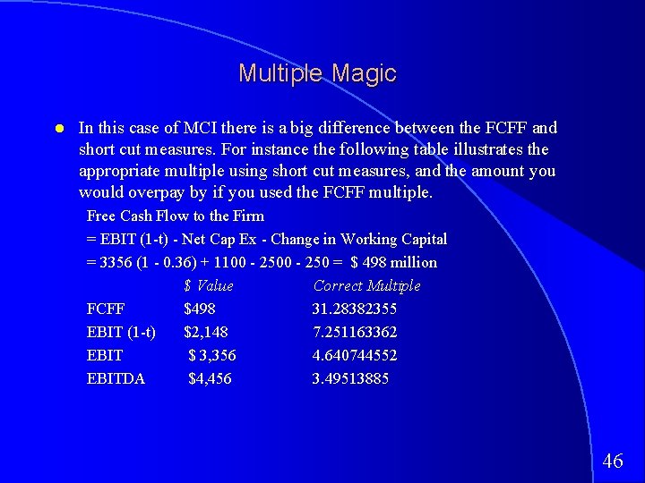 Multiple Magic In this case of MCI there is a big difference between the