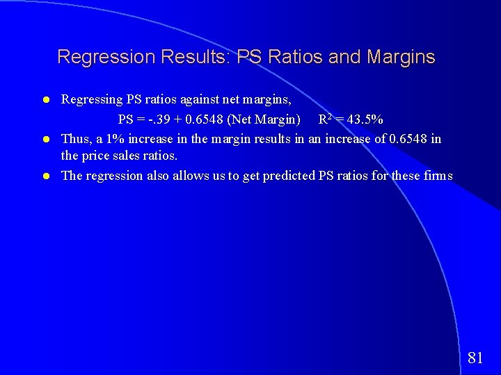 Regression Results: PS Ratios and Margins Regressing PS ratios against net margins, PS =