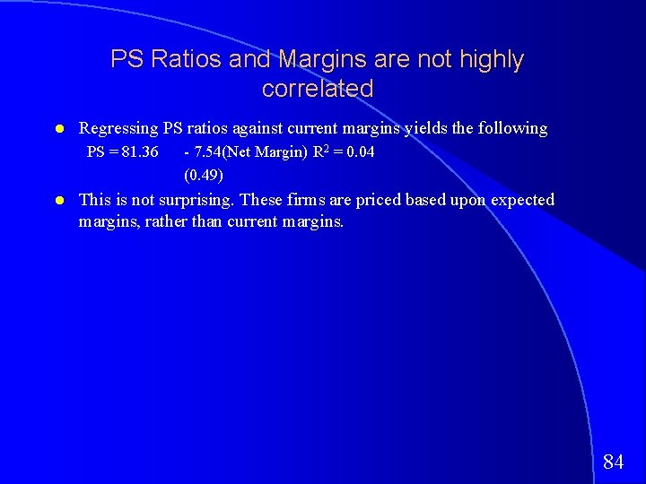 PS Ratios and Margins are not highly correlated Regressing PS ratios against current margins