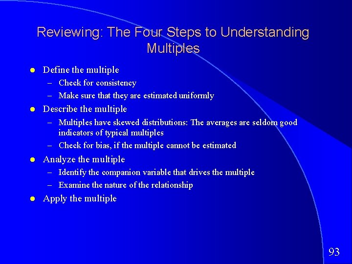 Reviewing: The Four Steps to Understanding Multiples Define the multiple – Check for consistency