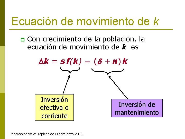 Ecuación de movimiento de k p Con crecimiento de la población, la ecuación de