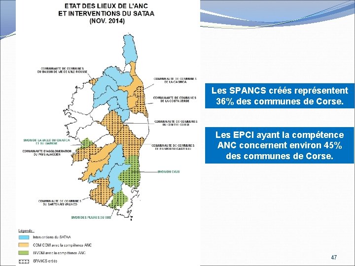 Les SPANCS créés représentent 36% des communes de Corse. Les EPCI ayant la compétence