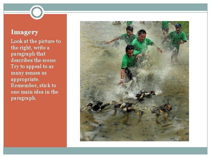 Imagery Look at the picture to the right, write a paragraph that describes the