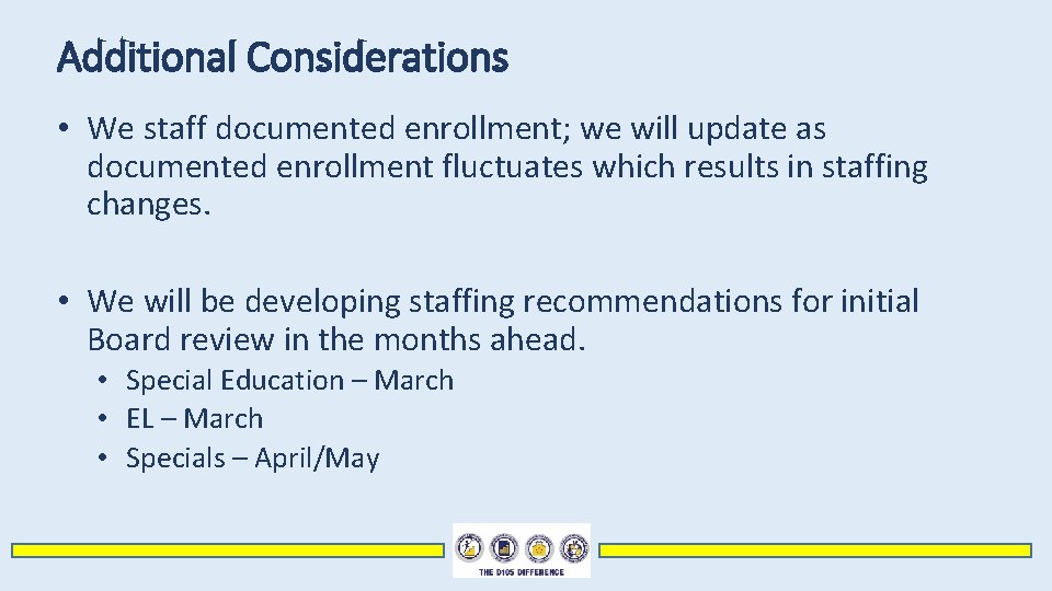 Additional Considerations • We staff documented enrollment; we will update as documented enrollment fluctuates