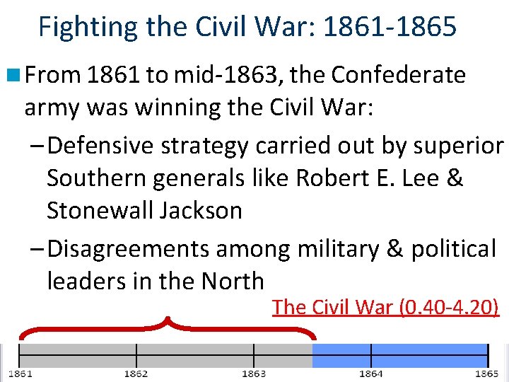Fighting the Civil War: 1861 -1865 n From 1861 to mid-1863, the Confederate army