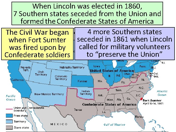 When Lincoln was elected in 1860, 7 Southern states seceded from the Union and